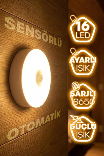 16LED 3MOD Hareket Sensörlü Şarjlı LED Işık Mıknatıslı Kablosuz Gece Lambası Koridor Işığı 47732 ürün görseli 1