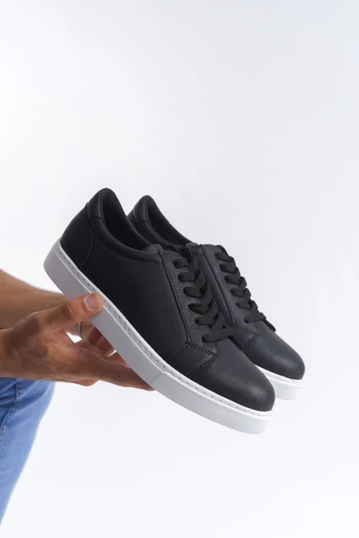 Arda SLW165 Elite Bağcıklı Cilt Erkek Günlük Sneaker Ayakkabı BT Siyah ürün görseli 1