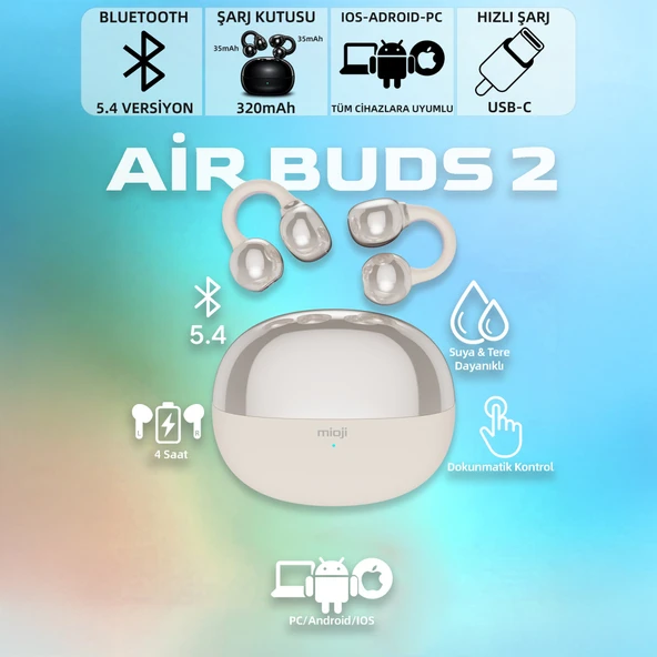 Mioji Air Buds 2 Kablosuz 5.4 IOS Android Windows PC ve Tüm Telefonlar ile Uyumlu Bluetooth Kulaklık - Beyaz ürün görseli 1