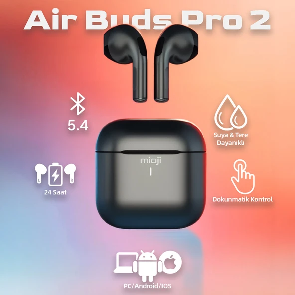Mioji Air Buds Pro 2 Kablosuz 5.4 IOS Android Windows PC ve Tüm Telefonlar ile Uyumlu Bluetooth Kulaklık - Siyah ürün görseli 1