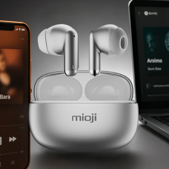 Mioji Air Buds 3 Kablosuz 5.3 IOS Android Windows PC ve Tüm Telefonlar ile Uyumlu Bluetooth Kulaklık - Gümüş ürün görseli 1
