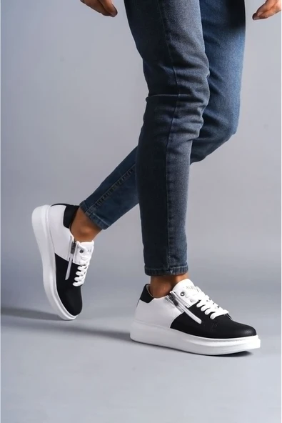 SALWO SLW155 Impact Bağcıklı ve Fermuarlı Cilt Erkek Günlük Sneaker Ayakkabı BT Beyaz/Siyah ürün görseli 1