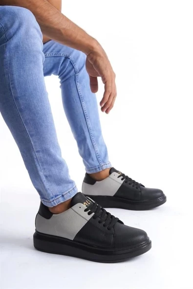 Moda Raperin SLW151 Boost Bağcıklı Cilt Süet Erkek Günlük Sneaker Ayakkabı ST - Siyah/Gri ürün görseli 1