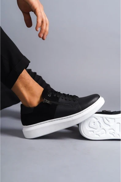 Arda SLW155 Warrior Bağcıklı ve Fermuarlı Cilt Süet Erkek Günlük Sneaker Ayakkabı BT Siyah ürün görseli 1