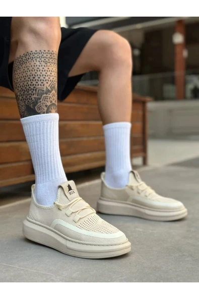 BOA BA0375 Özel Örme Triko Tarz Krem Renk Spor Ayakkabı ürün görseli 1