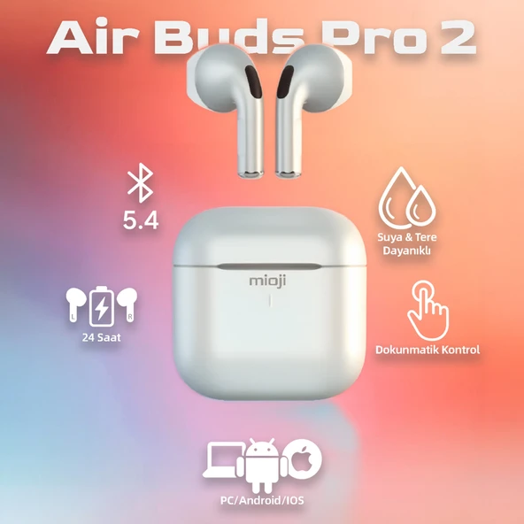 Mioji Air Buds Pro 2 Kablosuz 5.4 IOS Android Windows PC ve Tüm Telefonlar ile Uyumlu Bluetooth Kulaklık - Gümüş ürün görseli 1