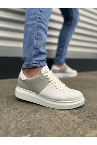 Joy Ayakkabı JY151 Boost Bağcıklı Cilt Süet Erkek Günlük Sneaker Ayakkabı CSBT - Beyaz/Gri ürün görseli 1