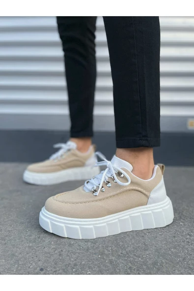 Arda Erkek Ayakkabı JY010 Cloud Bağcıklı Süet Erkek Günlük Sneaker Ayakkabı SBT - Krem/Beyaz ürün görseli 1