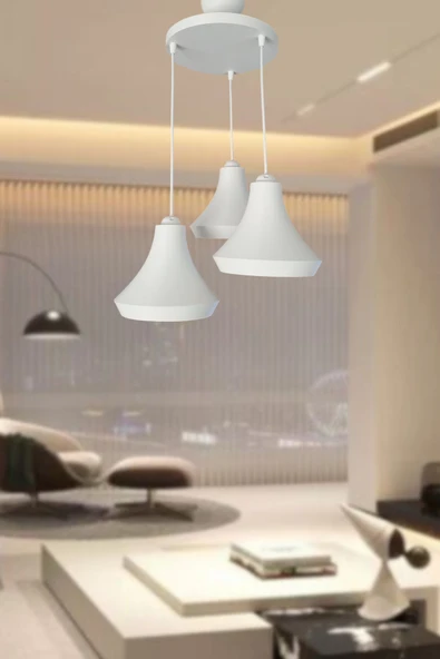 Retro Rustik Model Modern Beton Görünümlü 3'lü Beyaz Sarkıt Avize Cafe Yatak Odası Ofis Salon Mutfak ürün görseli 1
