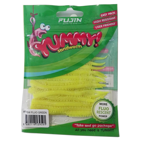 Fujin Yummy Sandworm 7cm LRF Silikonu  Fluo Green ürün görseli 1
