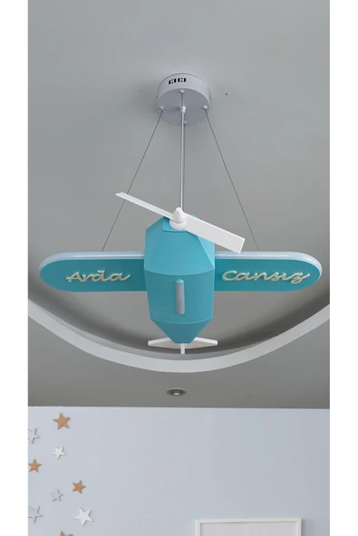 Uçak Temalı Entegre LED Çocuk Odası Sarkıt Avize (70x80 cm) Kişiye Özel Tasarım, El Yapımı Görünüm ürün görseli 1