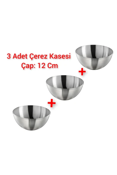 IKEA 3 Adet Mini Çerez Kasesi 12x6 Cm İkea 3'lü Set Metal Kase Paslanmaz Çelik Çerezlik Hacim 0.5 litre ürün görseli 1