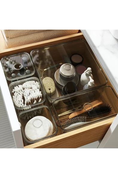 IKEA 5'li Kutu Seti Banyo Seti Makyaj Malzeme Kutu Seti Gri ürün görseli 1