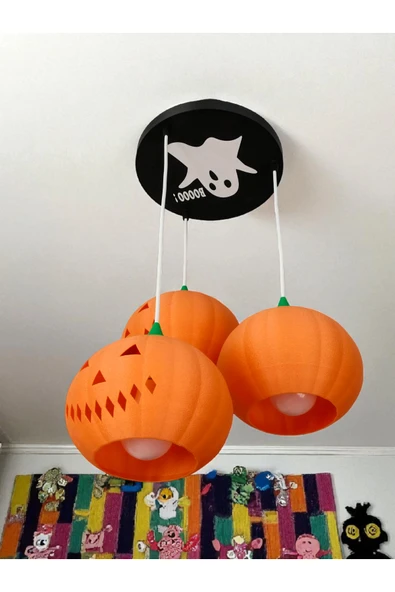 Salon Avizesi,Çocuk odası avize,Halloween,Salon avize bal kabağı avize 3lü avize ürün görseli 1