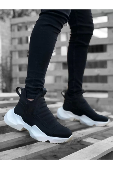Co Shoes Ba0401 Bağcıksız Rahat Yüksek Taban Siyah Erkek Spor Yarım Bilek Bot ürün görseli 1
