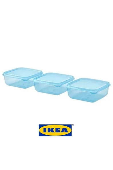 IKEA PRUTA plastik saklama kabı seti, mavi, 0,6 lt, 3 parça, mikrodalga ve bulaşık makinesine uygun ürün görseli 1