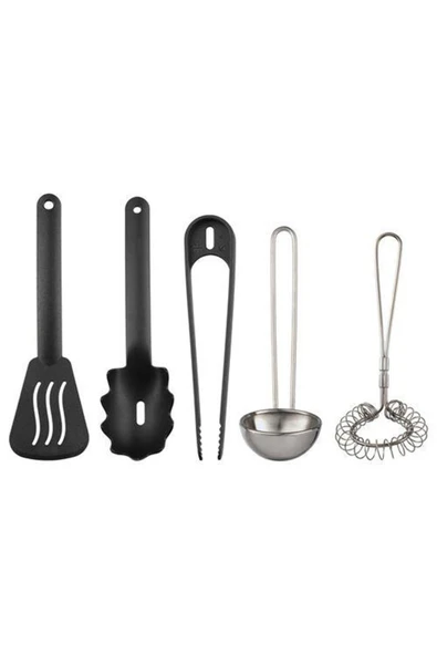 IKEA Çocuk Metal Mutfak Gereçleri Seti 5 Parça Lame Siyah Renk Minyatür Pişirme Set ürün görseli 1