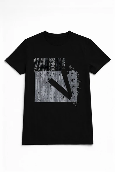 Erkek Bisiklet Yaka Baskı Detay Siyah T-shirt ürün görseli 1