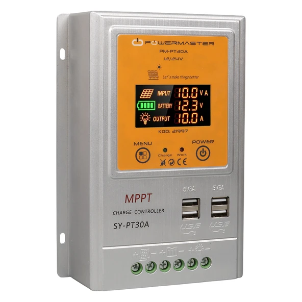 Powermaster PM-PT30A 12V 24V 30A MPPT 4 Usb'li Dijital Otomatik Solar Güneş Enerjisi Şarj Regülatörü ürün görseli 1