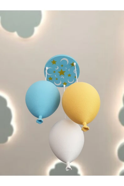 Erkek Çocuk Odası Avize Balon 3'lü Sarkıt Avize Ay Yıldız Ayarlı Avize Mavi Sarı Beyaz 3 ADET AMPUL ürün görseli 1