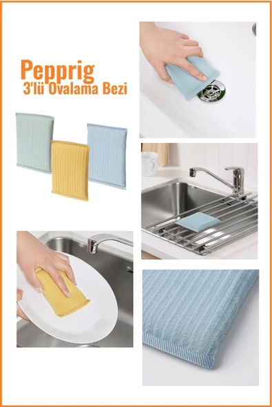 IKEA Pepprig Ovalama Bezi, Çok Renkli, 3'lü Set ürün görseli 1