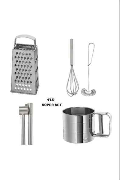 IKEA 5 parça 4lü Set, Idealısk Rende 2'li Çırpıcı Seti Frk Koncıs Çelik Sarımsak Ezici Idealısk Un Eleği ürün görseli 1
