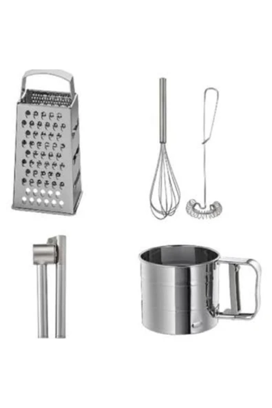 Hümasel 4 Lü Set, Idealısk Rende 2'li Çırpıcı Seti Frk Koncıs Çelik Sarımsak Ezici Un Eleği Kontef ürün görseli 1