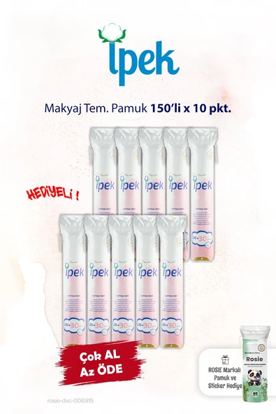 İpek 150'li x 10 pkt. Makyaj Temizleme Pamuğu ve Rosie ürün görseli 1