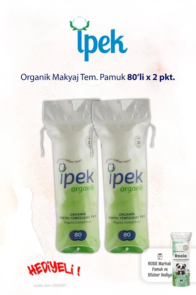 İpek Organik 80'li x 2 pkt. Makyaj Tem. Pamuğu ve Rosie ürün görseli 1
