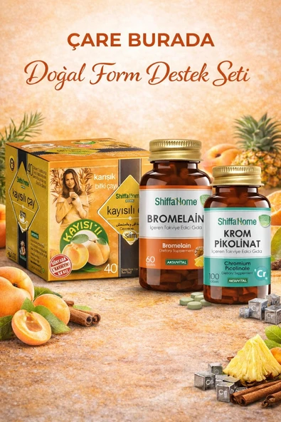 Doğal Form Destek Seti (40'lı Kayısılı Form Çay + Bromelain Kapsül + Krom PİKOLİNAT Kapsül) ürün görseli 1