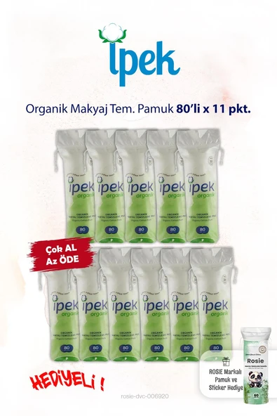 İpek Organik 11 pkt x 80'li Makyaj Tem. Pamuğu ve Rosie ürün görseli 1