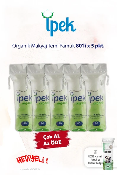 İpek Organik 5 pkt x 80'li Makyaj Tem. Pamuğu ve Rosie ürün görseli 1