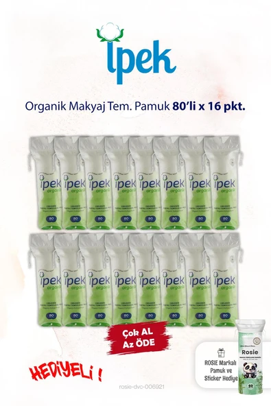 İpek Organik 16 pkt x 80'li Makyaj Tem. Pamuğu ve Rosie ürün görseli 1
