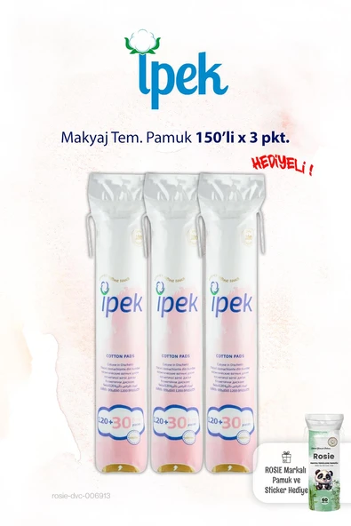 İpek 150'li x 3 paket Makyaj Temizleme Pamuğu ve Rosie ürün görseli 1