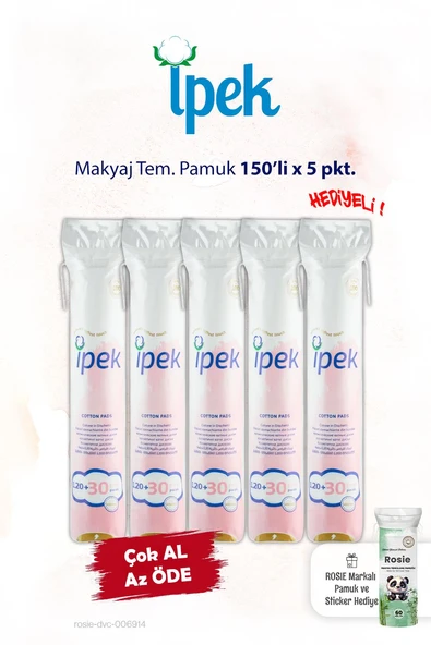 İpek 150'li x 5 pkt. Makyaj Temizleme Pamuğu ve Rosie ürün görseli 1