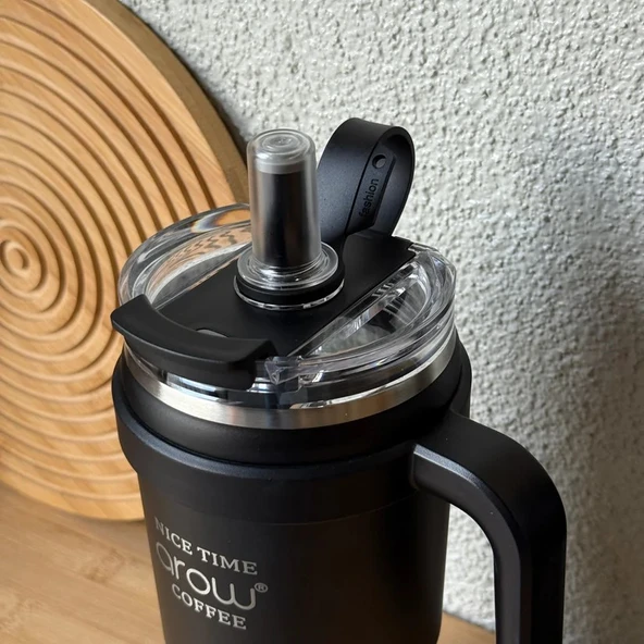 Arow Paslanmaz Çelik Tutmalı Termos Siyah 1 Litre - Resim 3