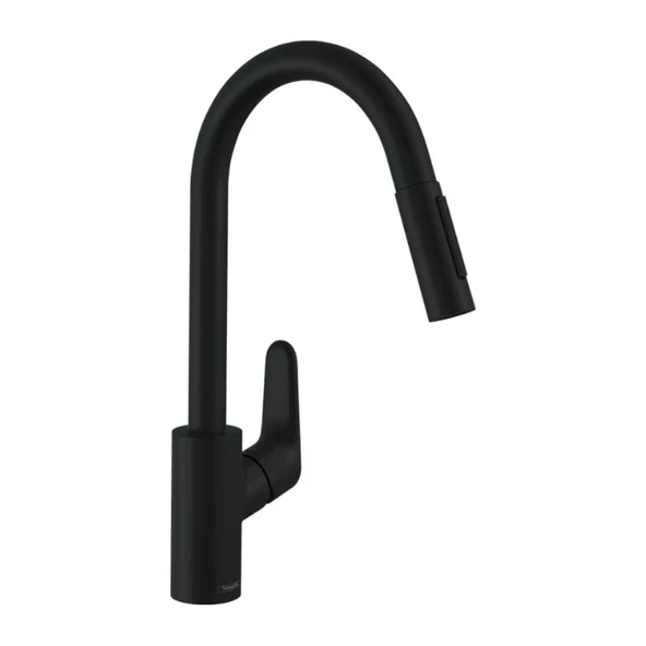 Hansgrohe Focus M41 Tek Kollu Eviye Bataryası 240, Çekilebilir El Duşu, 2jet Satin Siyah ürün görseli 1