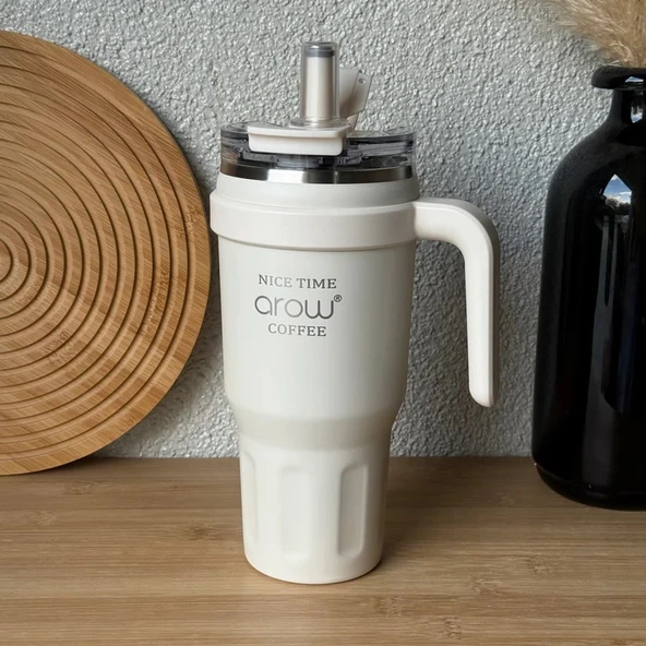 Arow Paslanmaz Çelik Tutmalı Termos Beyaz 1 Litre - Resim 3
