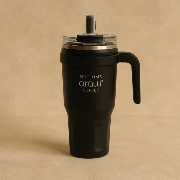 Arow Paslanmaz Çelik Tutmalı Termos Siyah 1 Litre ürün görseli 1