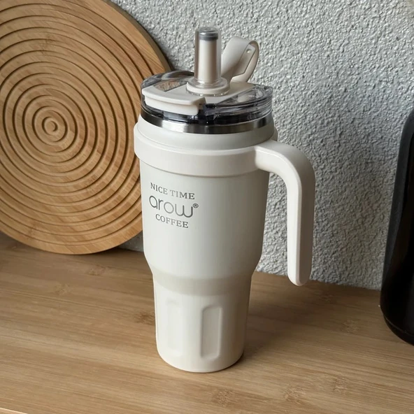Arow Paslanmaz Çelik Tutmalı Termos Beyaz 1 Litre ürün görseli 1