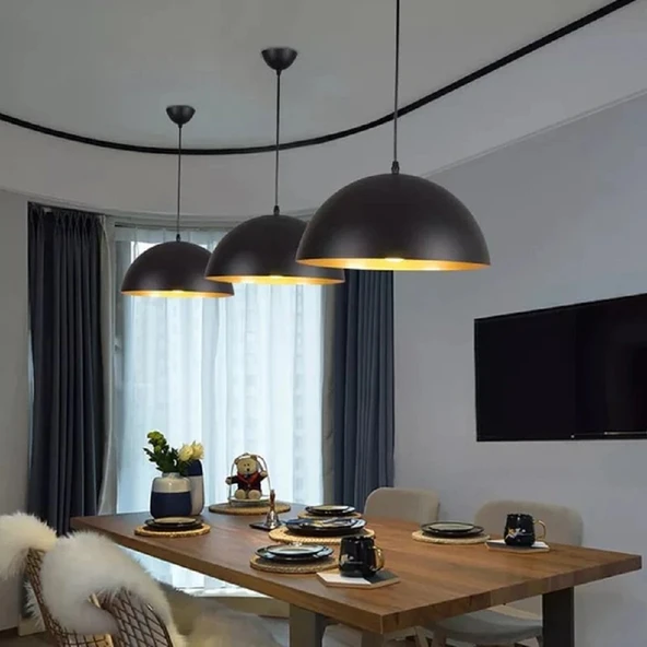 RİOLİGHT VİNTAGE,MODERN MUTFAK,ODA,CAFE İÇİN 1XE27 SİYAH METAL SARKIT AVİZE ÇAP:40CM 1ADET FİYATIDIR ürün görseli 1