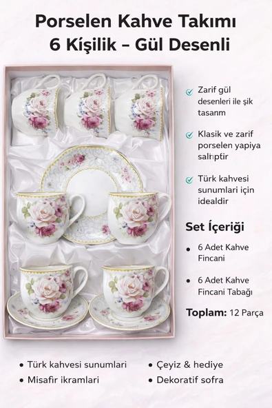 CVS 6 kişilik 12 Parça Çay Nescafe Fincan Takımı - DN 41113 ürün görseli 1