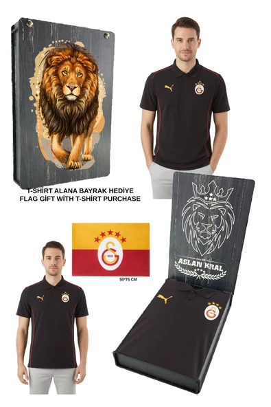 Galatasaray Lisanslı Polo Yaka Siyah 5 YILDIZ Antrenman T-Shirt BAYRAK ve UV KUTU HEDİYELİ ürün görseli 1