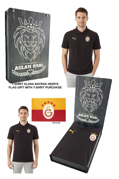 Galatasaray Lisanslı Polo Yaka Siyah 5 YILDIZ Antrenman T-Shirt BAYRAK ve LAZER KUTU HEDİYELİ ürün görseli 1