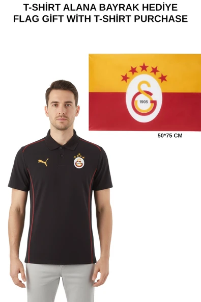 Galatasaray Lisanslı Polo Yaka Siyah 5 YILDIZ Antrenman T-Shirt ürün görseli 1