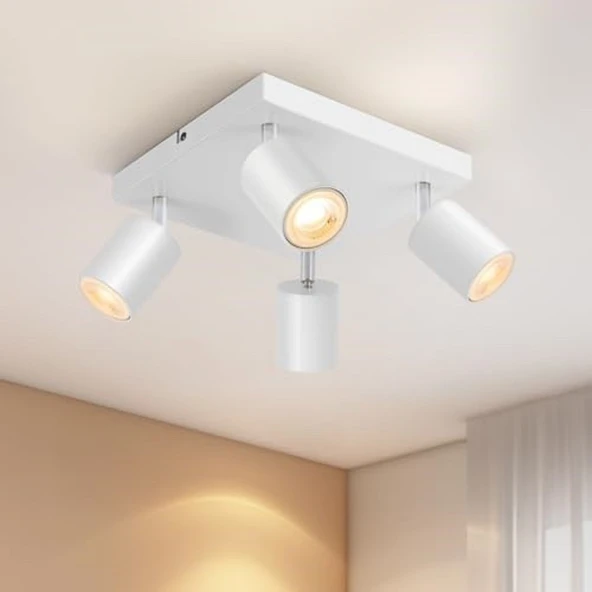 RİOLIGHT MODERN1 BEYAZ1 GÖVDE1 HAREKETLİ BAŞLIK 4XGU10 KARE TABAN LED SPOT LED AVİZE (AMPUL DAHİL) ürün görseli 1