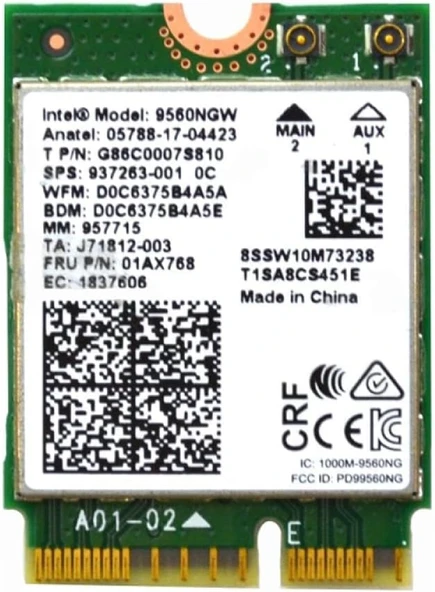 Intel 9560NGW M.2 Wi‑Fi & Bluetooth Modülü – 1.73 Gbps, Dual Band, Bluetooth 5 ürün görseli 1