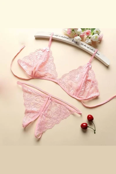 Kadın Pembe Dantelli Sütyen Külot Takımı ürün görseli 1