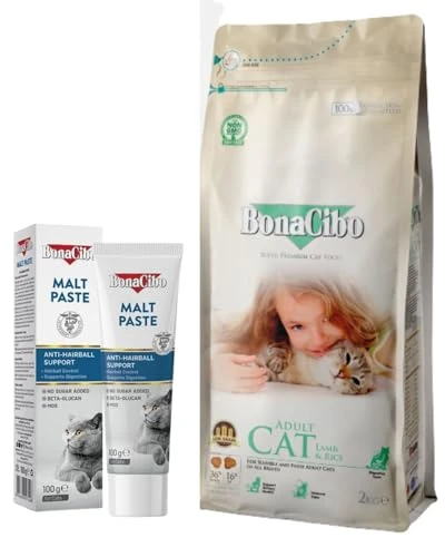 BonaCibo Adult Cat Kuzu Etli ve Pirinçli Kuru Mama (2 Kg) ile BonaCibo Malt Paste (100g) ürün görseli 1