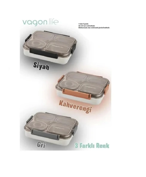 Vagon Life 1200 Ml 4 Bölmeli Paslanmaz Çelik Beslenme Kutusu Xc-7080 3 Renk ürün görseli 1